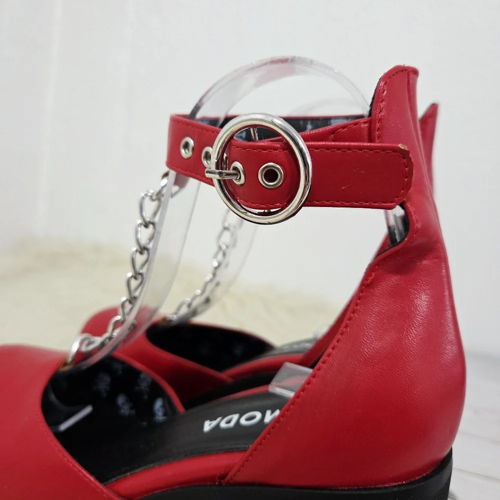 Lamoda Red Black Platform Wedge Heels Chain Ankle Strap Goth UK Size 5